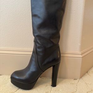 Louis Vuitton Black Monogram Suede and Leather Knee Length Boots